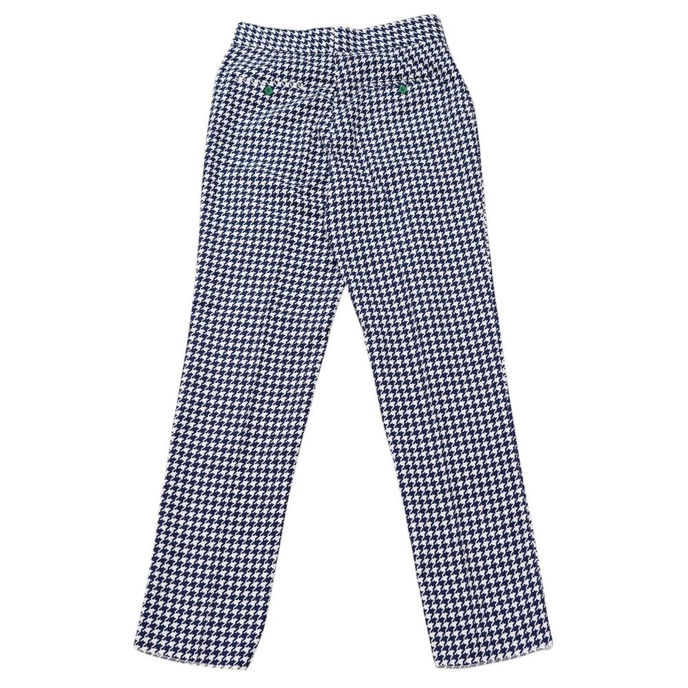 Mens 32 Gurkha Pants Blue White Houndstooth Cotton High Waist Straight Trousers - Picture 6 of 7